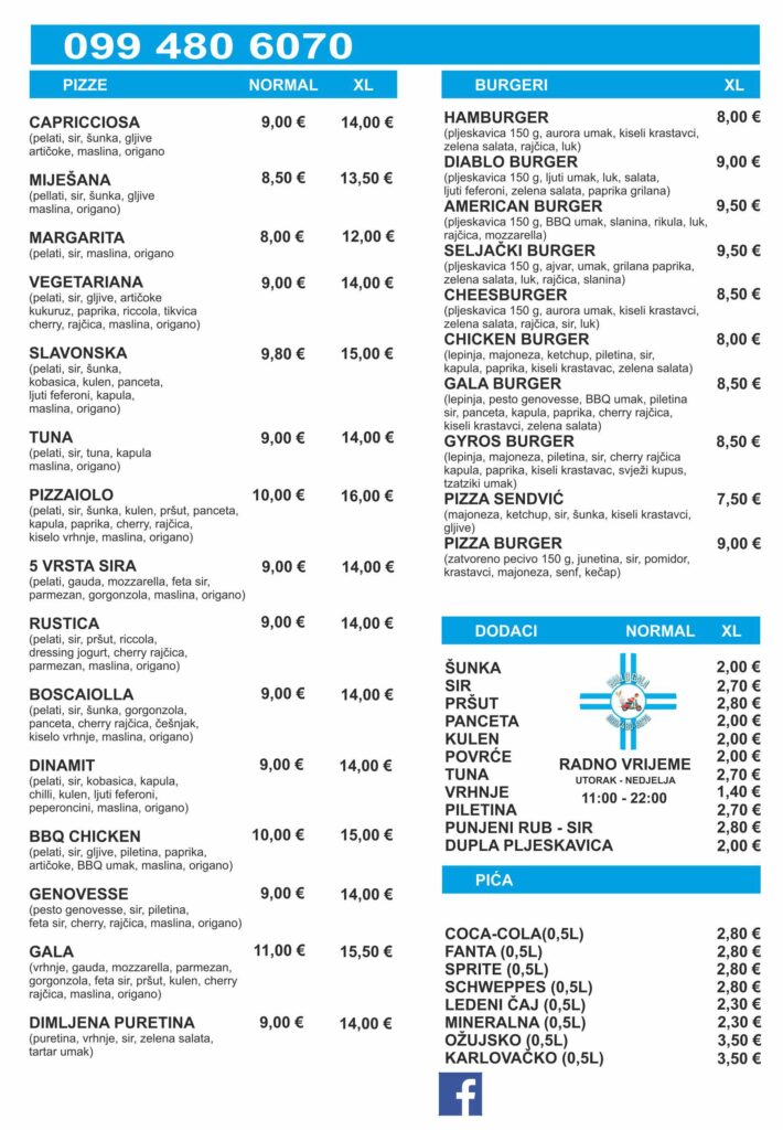 jelovnik pizza gala